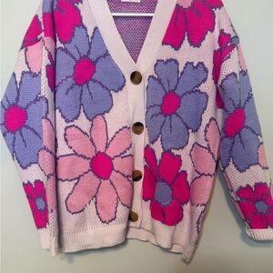 Pink Lily Pink Purple Floral Button-Front Cardigan